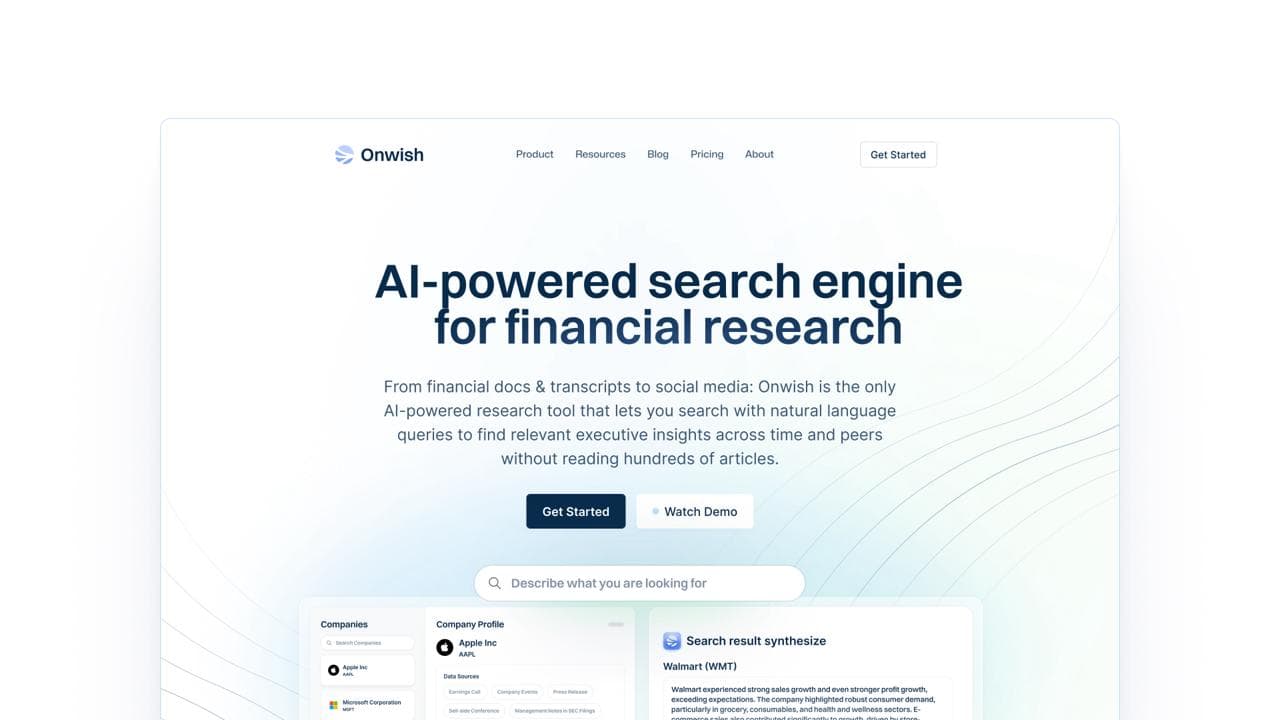 Onwish — Landing page
